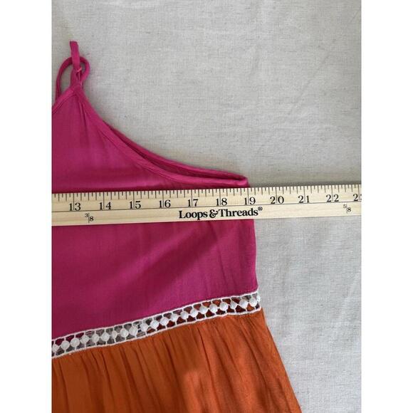 CHARLIE PAIGE Pink & Orange 100% Rayon Sleeveless Top Tank Large S-M - Picture 7 of 9